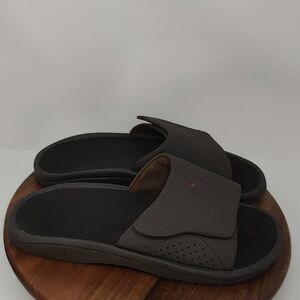 OluKai Nalu Slide Sandals- Mens- Size 13-Brown-Leather-Adjustable Strap-Slip On
